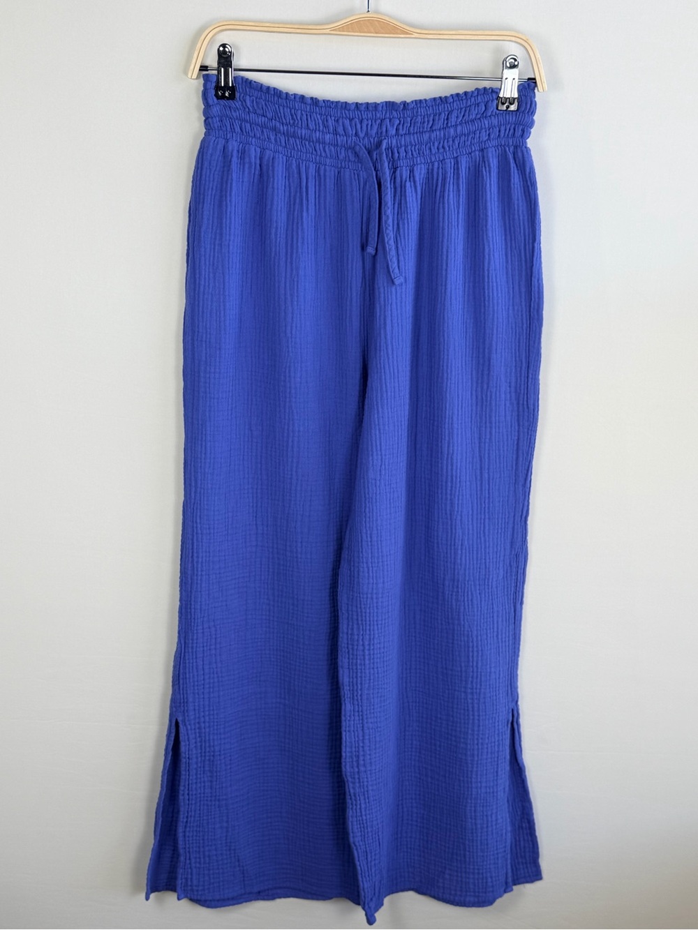 Magaschoni Blue 100% Organic Cotton Gauze Wide Leg Pants Slit Hem Small
